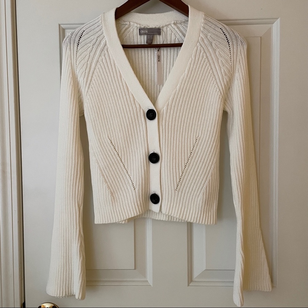 NWT ASOS White Ribbed Cotton Cardigan